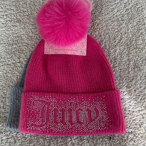 Juicy Couture Fuchsia and Gray Kids Beanie Duo